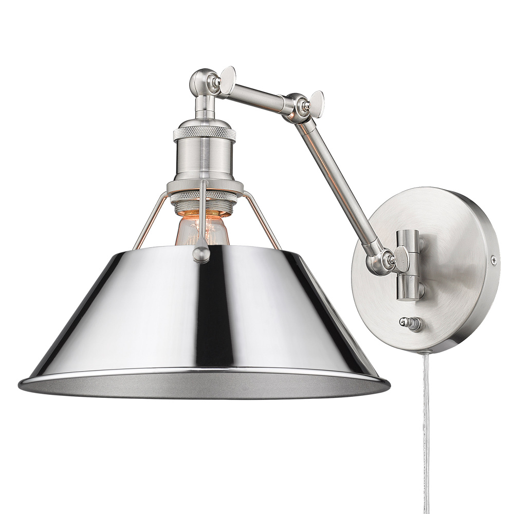 Yep by Golden Lighting Orwell 1-light Swing Arm Wall Lamp in Pewter and Chrome shade
